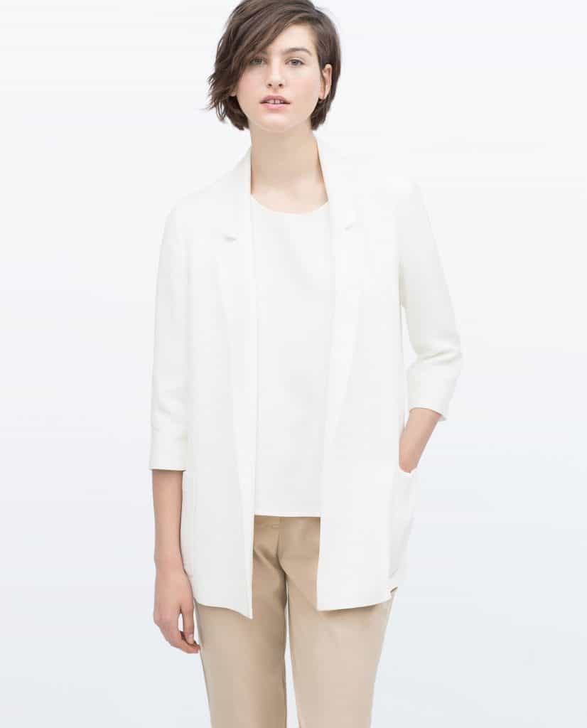 White blazer, $49.99, zara.com
