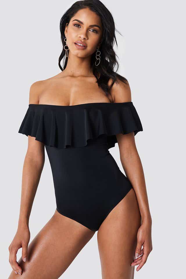 One piece, off shoulder bathing suit