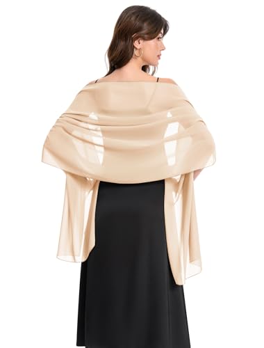 Baoqiya Women's Shawls and Wraps for Evening Dress Chiffon Shawl Soft Elegant Silky Pashmina Wedding Bridal Scarf (Champagne, Length(79') * Width(19'))
