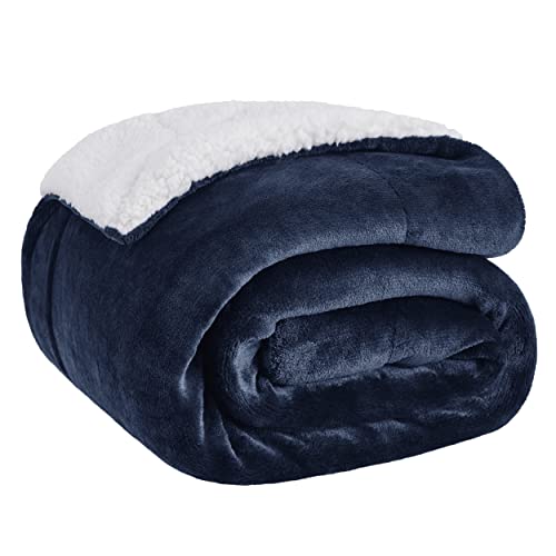 Bedsure GentleSoft Sherpa Fleece Twin Size Blanket for Couch, Non-Heated, Thick and Warm Throw for Women and Men, Soft Fuzzy Plush Heavy Twin Blanket for Winter, Navy, 60x80 Inches