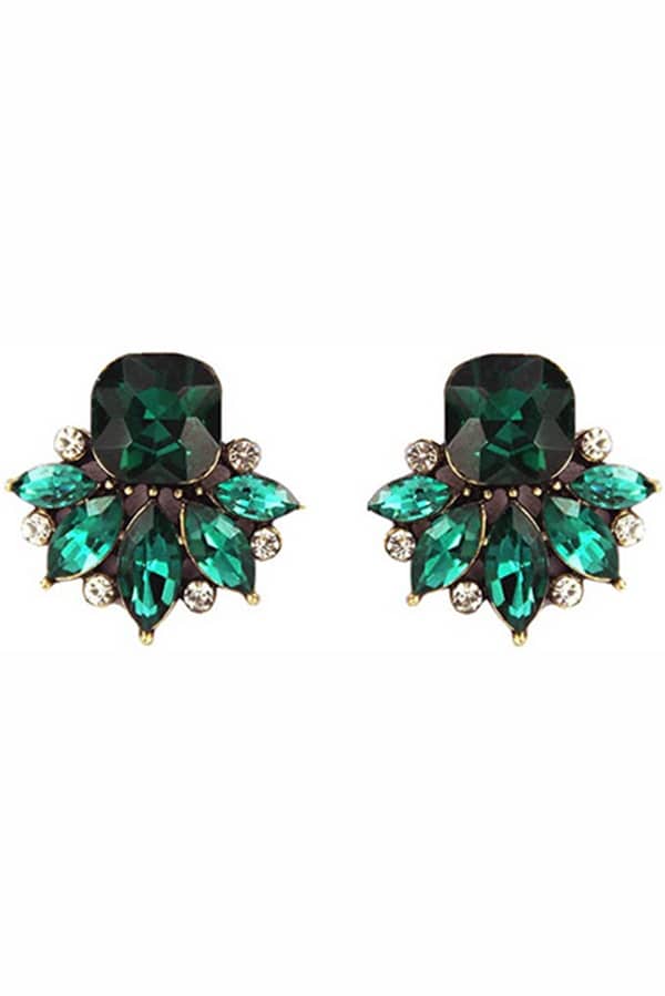 Jeweled earrings in an art deco style.