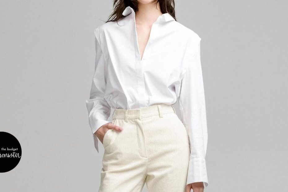 Model wearing cream outfit