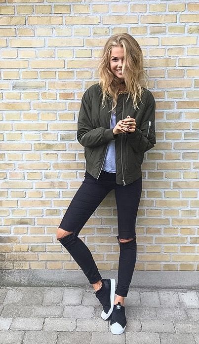 Bomber jacket outfit with jeans and t shirt