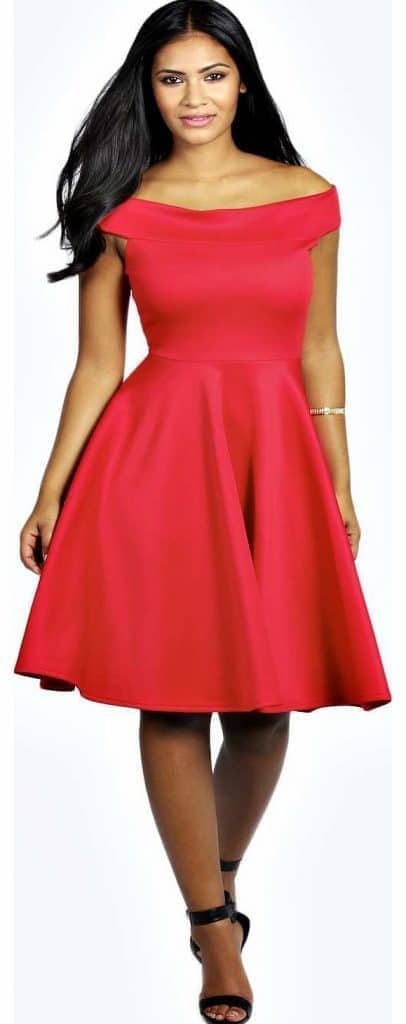 Steal her style: Taylor swift 4 boohoo-kim-off-the-shoulder-midi-dress--red-azz17985