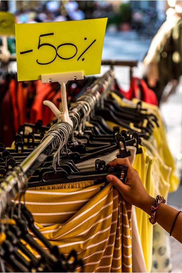 Sale rack with clothes