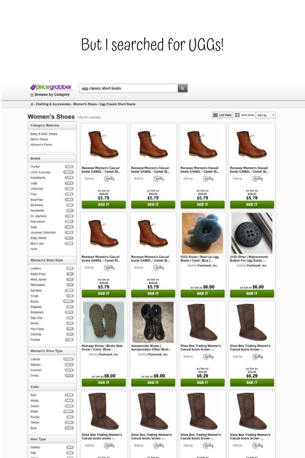 Screenshot from price comparison site Price Grabber 
