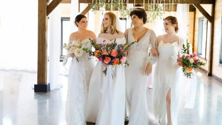 Woman in bridal party wearing white dresses.