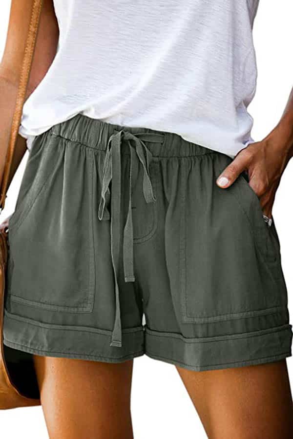 25 summer outfits on the cheap: Get 'em all for $200 7 Close-up of model wearing short, tie-waist shorts.