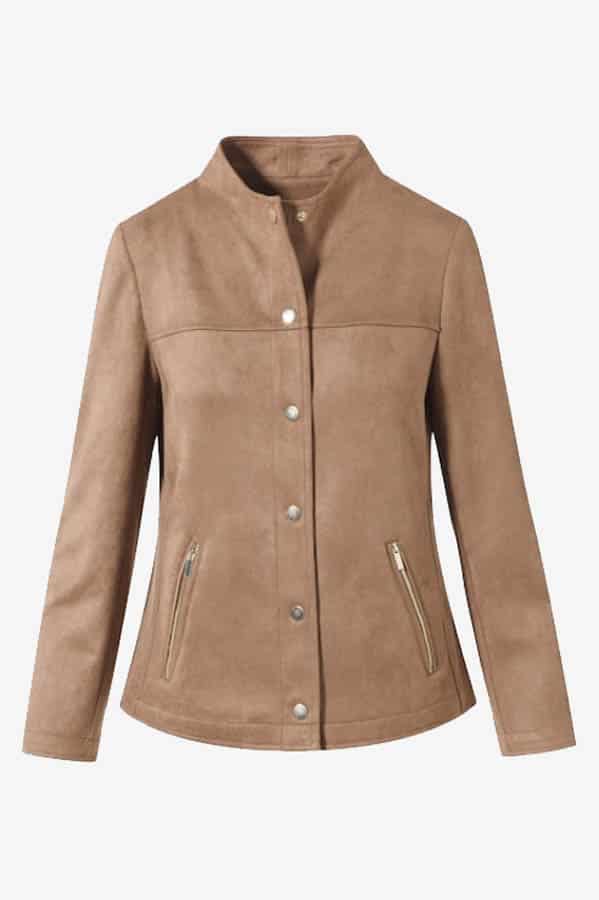 Shop these 14 best fashion and beauty labor day sales & save up to 75% 2 Product shot of faux suede jacket on sale at Chico's Off The Rack.