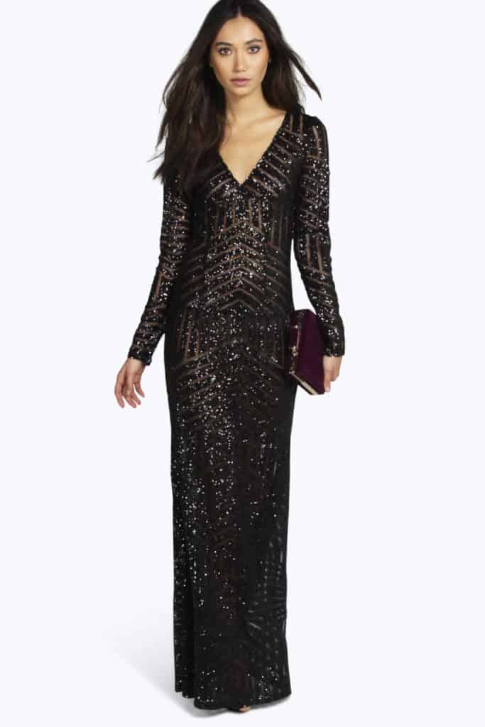 Mia Sequin Maxi Dress, $70, Boohoo