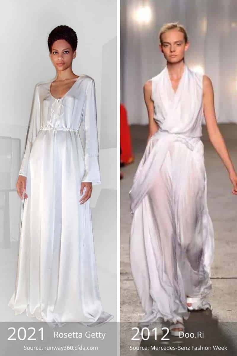 Side by side of 2021 white dress vs. 2012 white dress.
