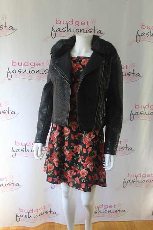 moto jacket with a floral dress