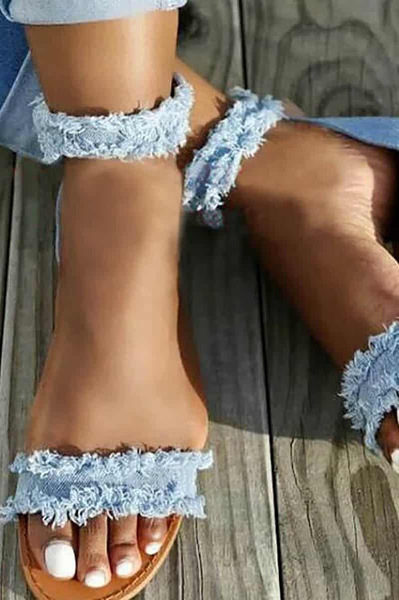 9 more stunning spring shoe trends to shop now 2 Frayed denim sandals from FSJ Shoes.