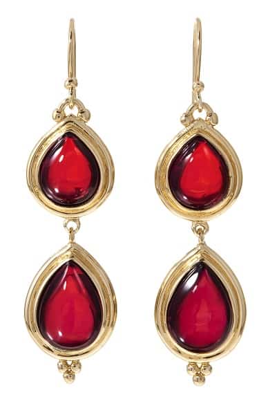 Drop earrings with tiered red stones