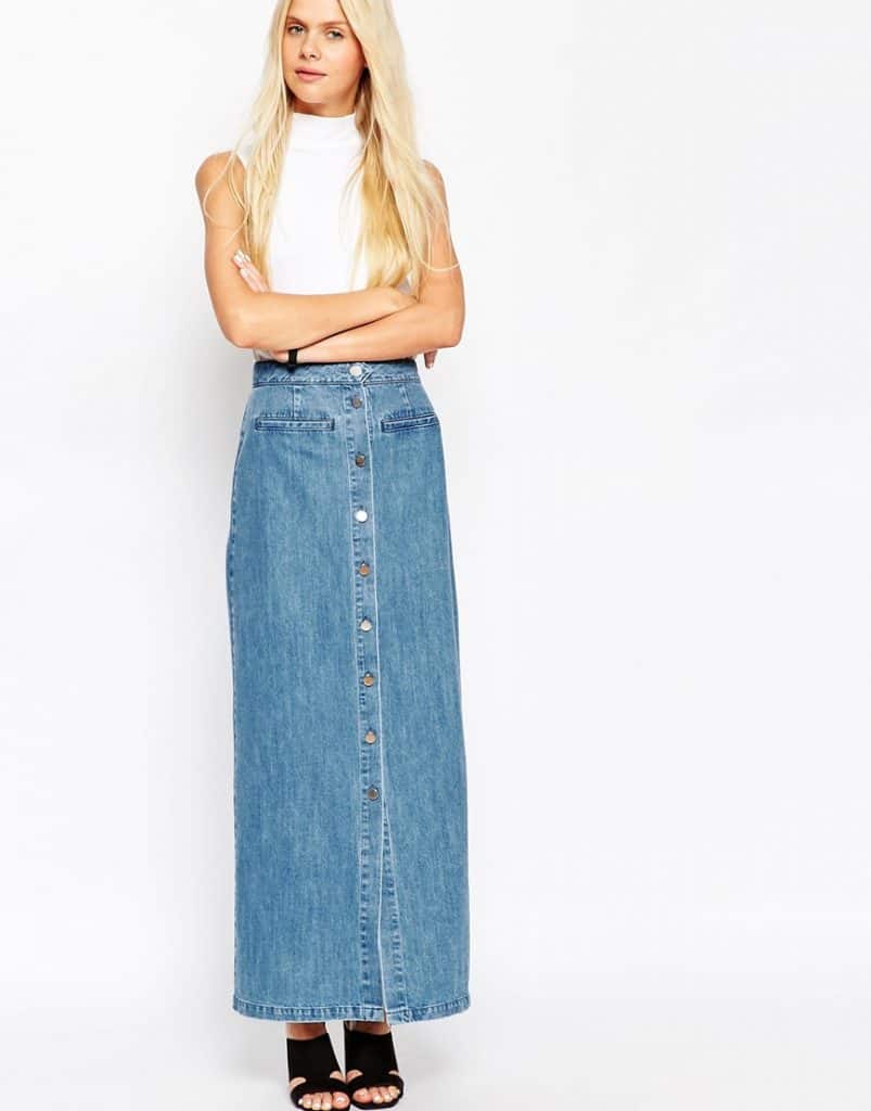 Denim button front skirt