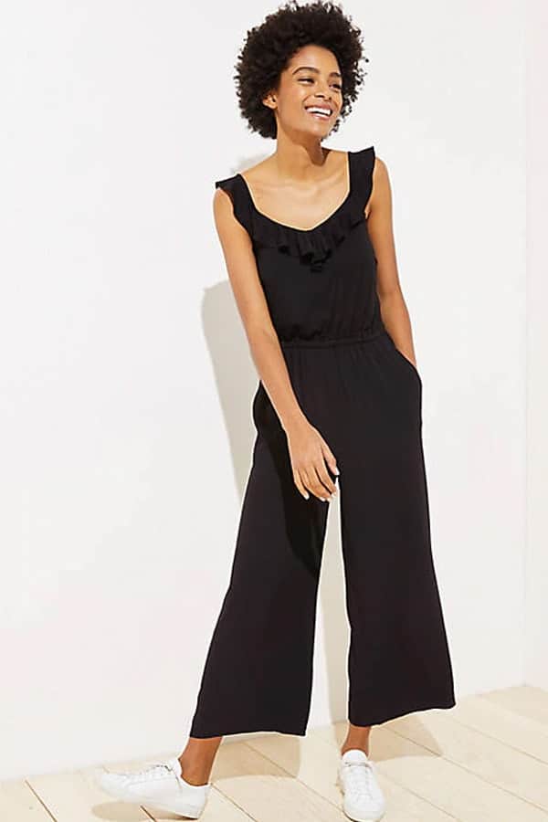 Black jumpsuit with ruffle neckline