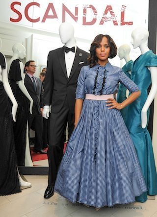 Kerry Washington wearing blue ruffle dress