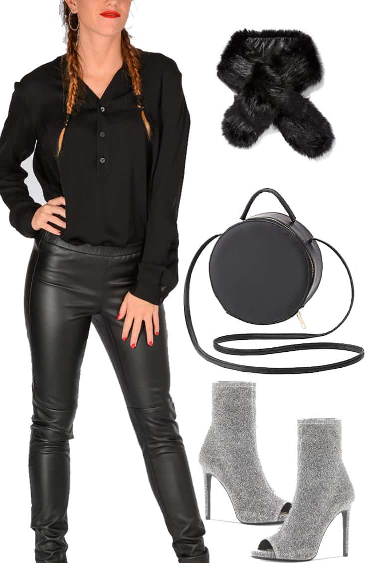 10 stunning ways to wear your open-toe booties 1 Monochrome black outfit with silver, open-toe booties