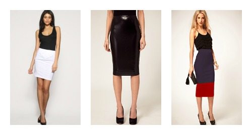 Collage of women wearing pencil skirt