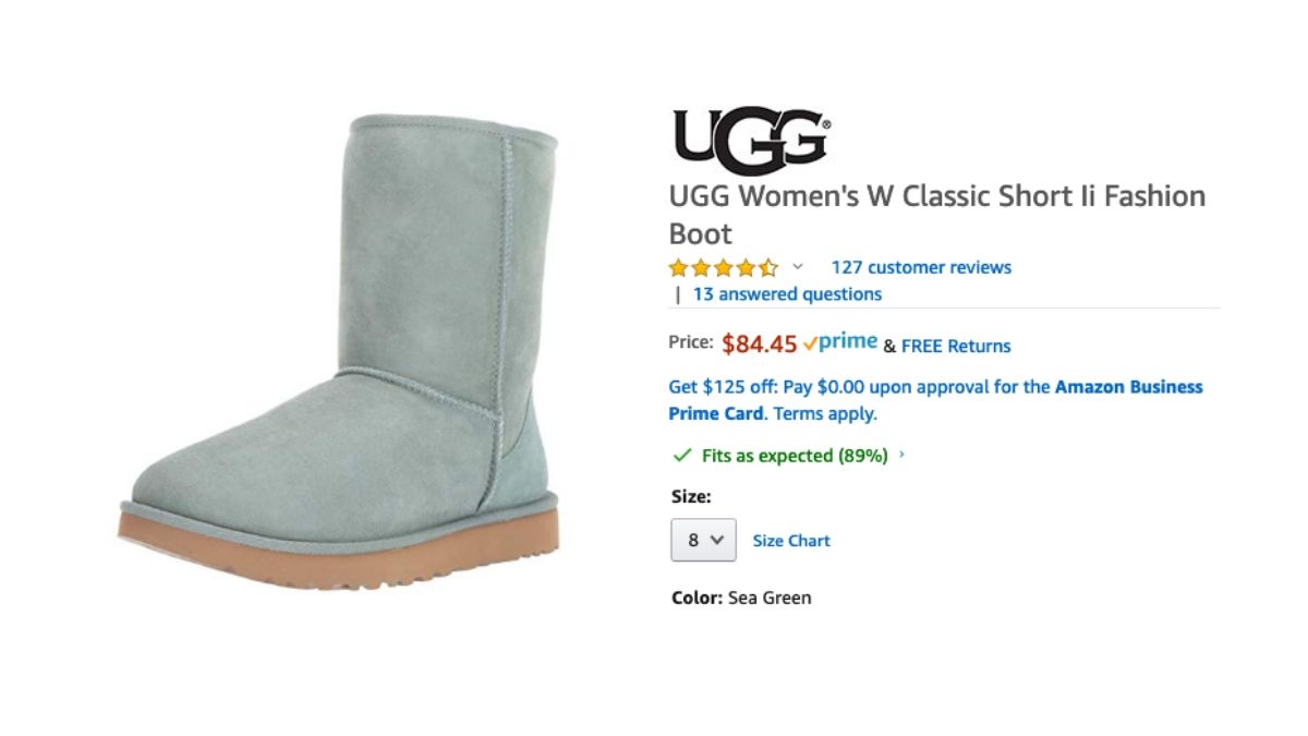 Screenshot from Amazon for low priced UGG boots
