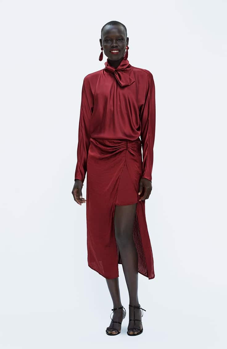 Red satin skirt from Zara