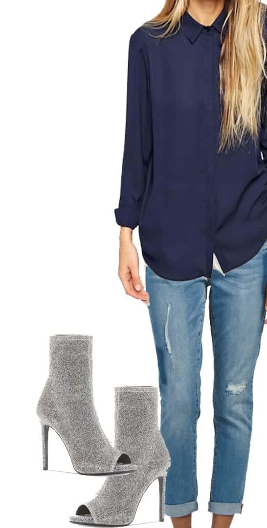 10 stunning ways to wear your open-toe booties 3 Booties Outfit with rolled jeans and casual blouse