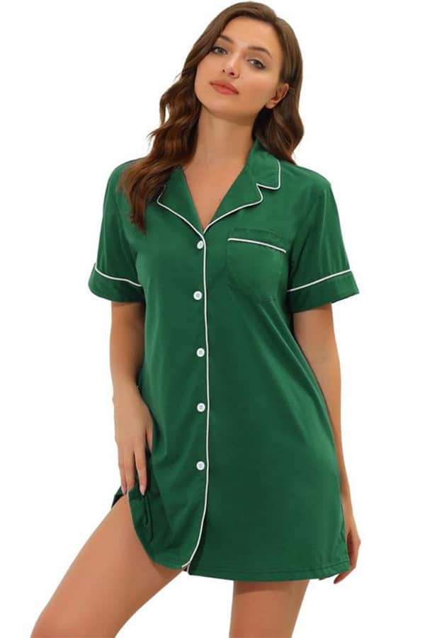 Model wears green nightgown from Target.