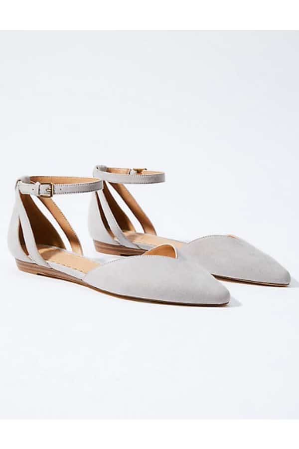 Grey ankle strap flats 