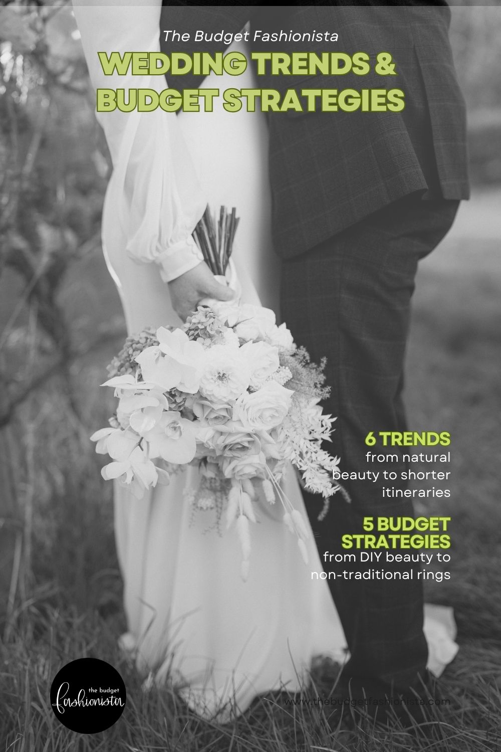 Bride holding flowers with groom