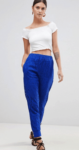 Bright blue lace joggers