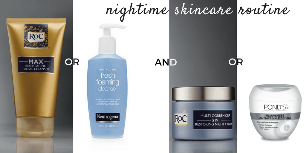 A simple anti-aging skincare routine for 40+ 1 nighttime skincare routine - product collage