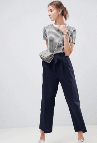 Navy wide legged crop pants for tall women