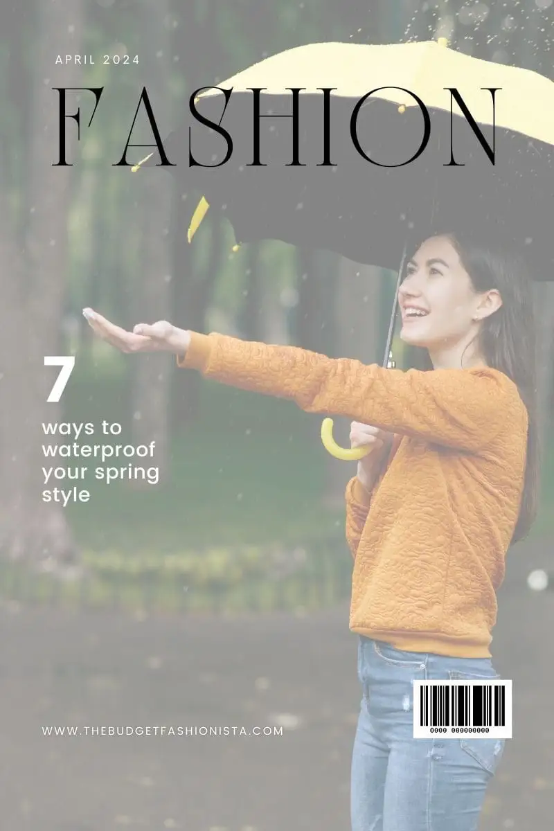 Woman standing out in rain with umbrella.