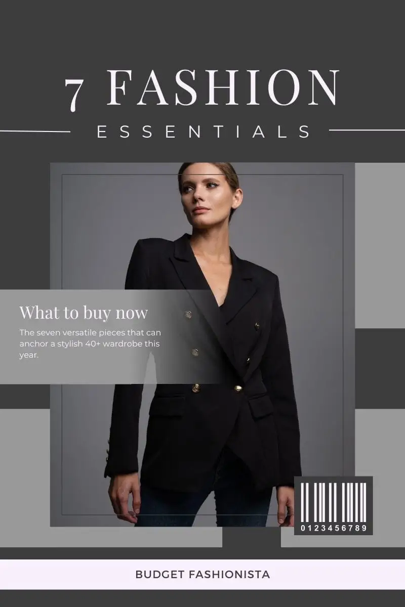 Woman wearing black blazer with text overlay.