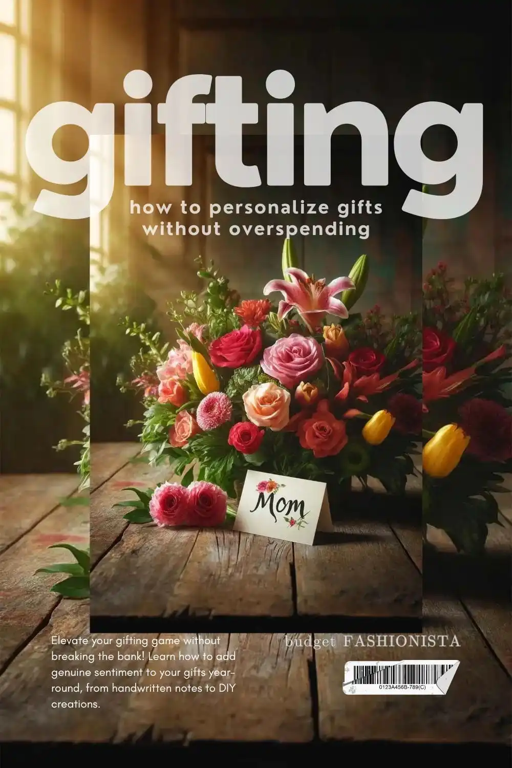 How to personalize gifts without overspending 1 Magazine style cover image showing bouquet and text overlay.