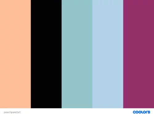 Peach with magenta, light green and light blue.