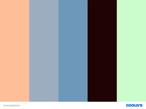 Peach with blue, gray, and mint green.