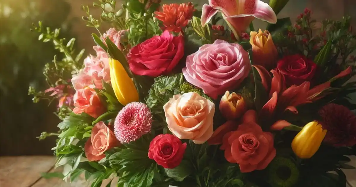 Floral bouquet on table. This image is originally displayed at thebudgetfashionista.com. If you are seeing it at a different domain, it has been stolen and is being used without authorization.